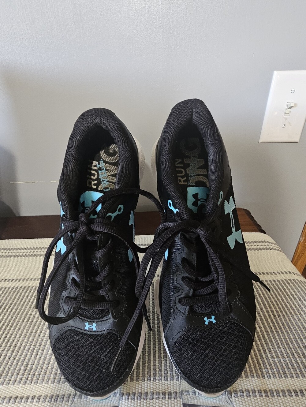 Under Armour Black Sneakers with Aqua Logo Accents - Picture 2 of 11